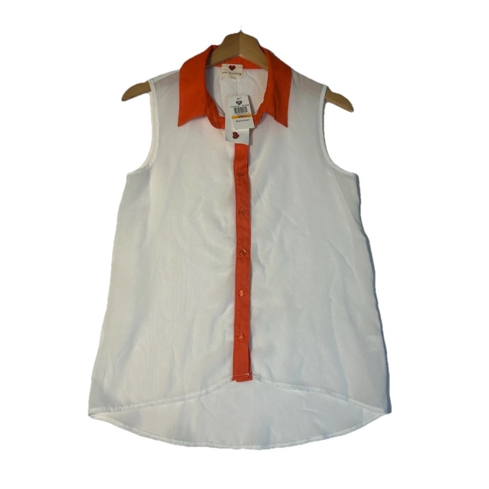White and Orange Sleeveless Blouse
